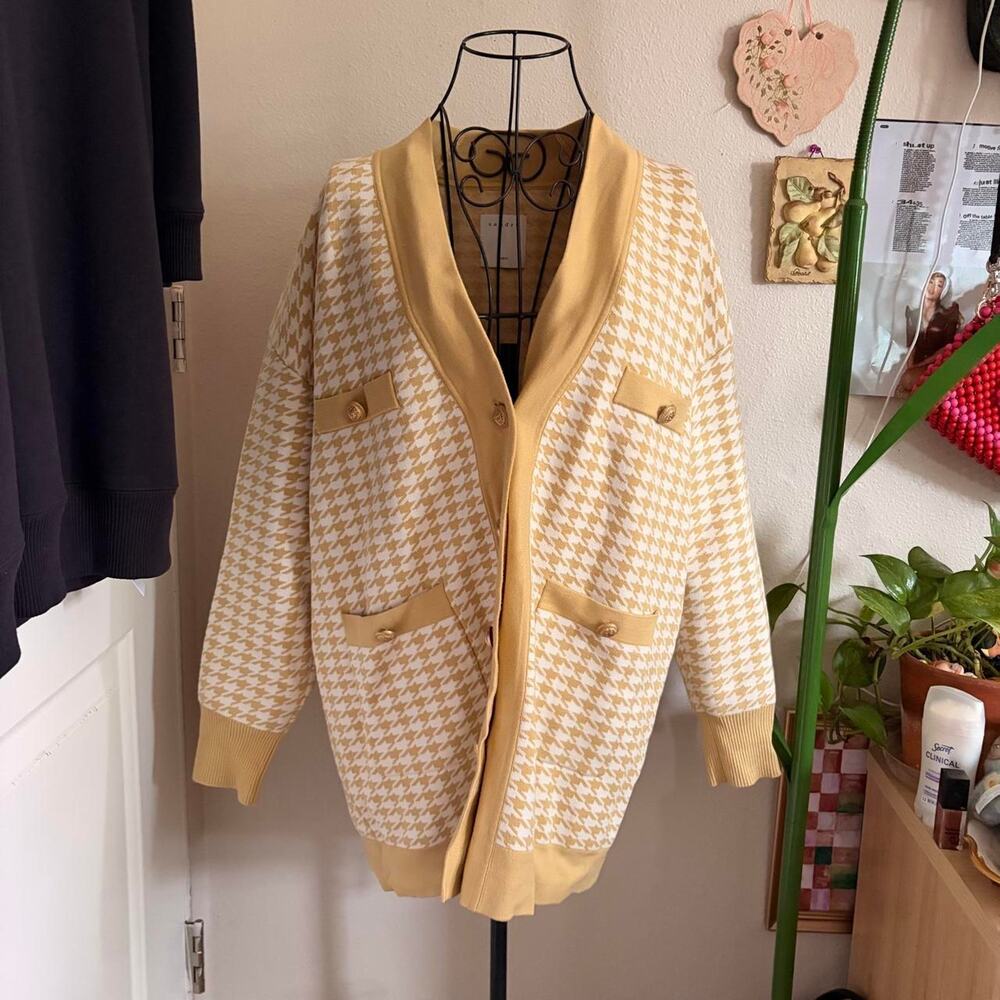 Sandro Dane Long Houndstooth Cardigan